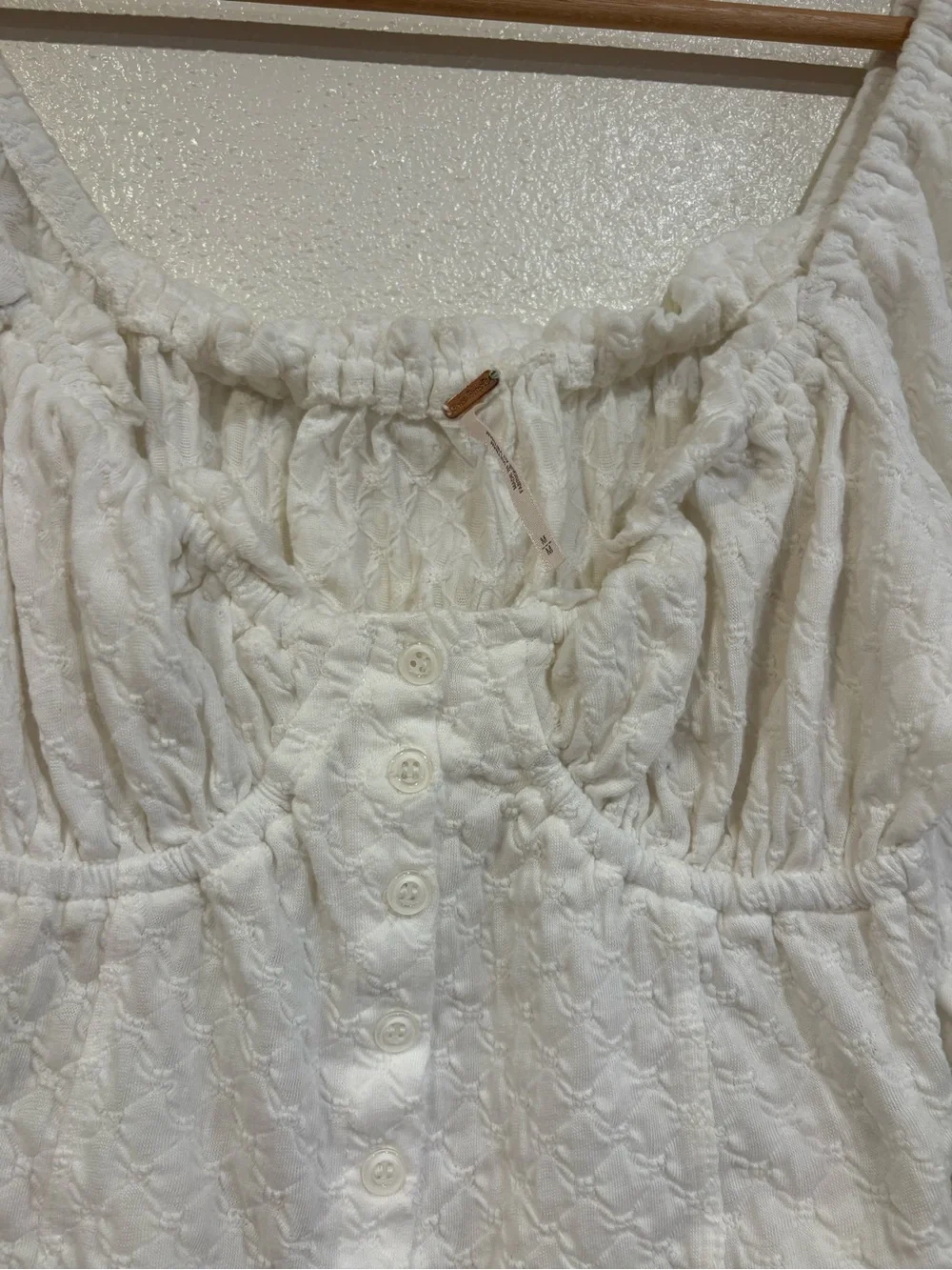 Free People White Button-Front Smocked Peasant Top